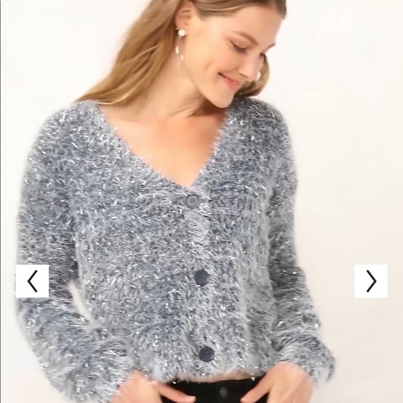 NWT••LC LAUREN CONRAD // light blue / sparkle / oversized cardigan - Picture 3 of 16